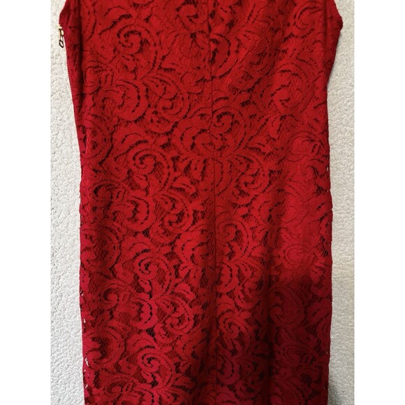 ADRIANNA PAPPELL Red Lace Ruched Exposed‎ Side Zip Stretch Bodycon Dress 8 US - Picture 9 of 13